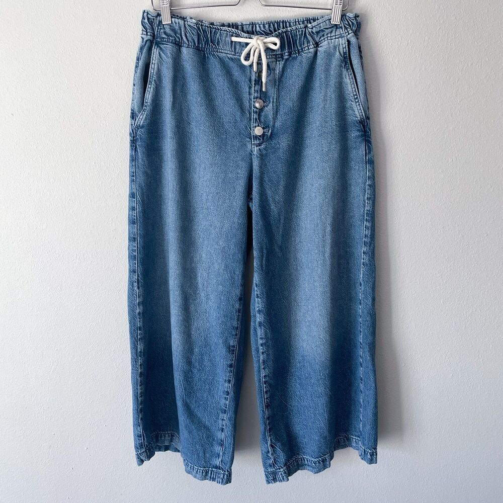 Anthropologie Pilcro Drawstring Pull-On Wide-Leg Jeans Women's MP Petite Button